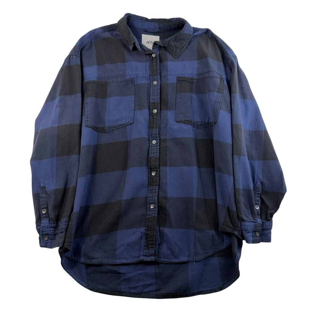 Aerie XL Shirt Anytime Fave Flannel Button Down Oversized Blue Check Flannel - Picture 2 of 13